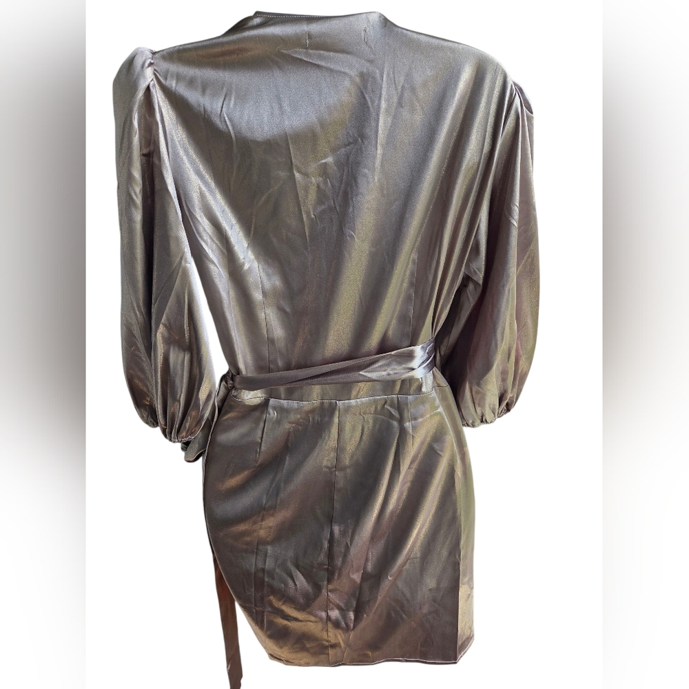 NWT Reformation Terezia Silver Mini Wrap Dress Size M - Picture 3 of 5